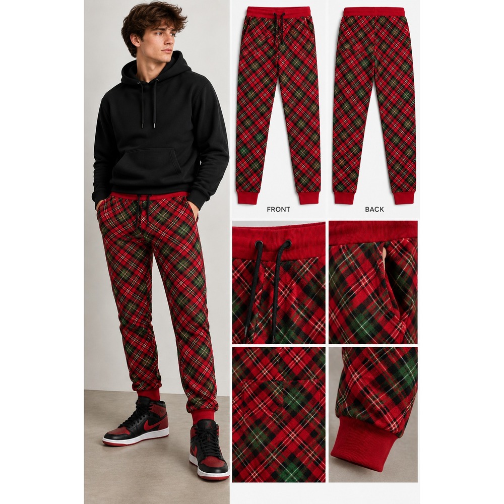 Mens Plaid Jogger Pants, M, Drawstring, Knit, pockets,Galaxy by Harvic